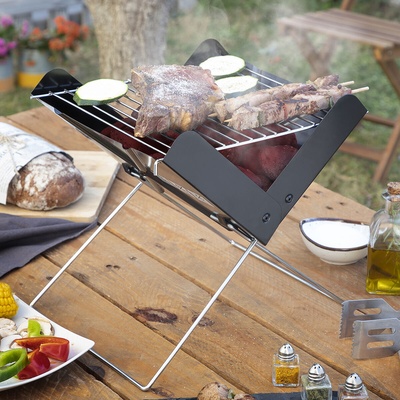 InnovaGoods Foldecue Mini Folding Portable Charcoal Barbecue - Compact Tabletop BBQ Grill 31x28x30cm